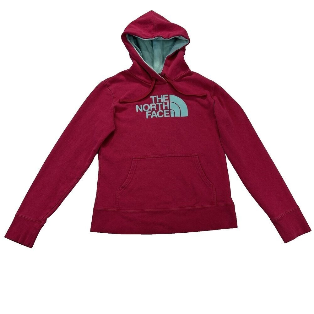 The North Face Hoodie Womens Sz S/P Pink Blue Kangaroo Pocket Hiking Outdoor